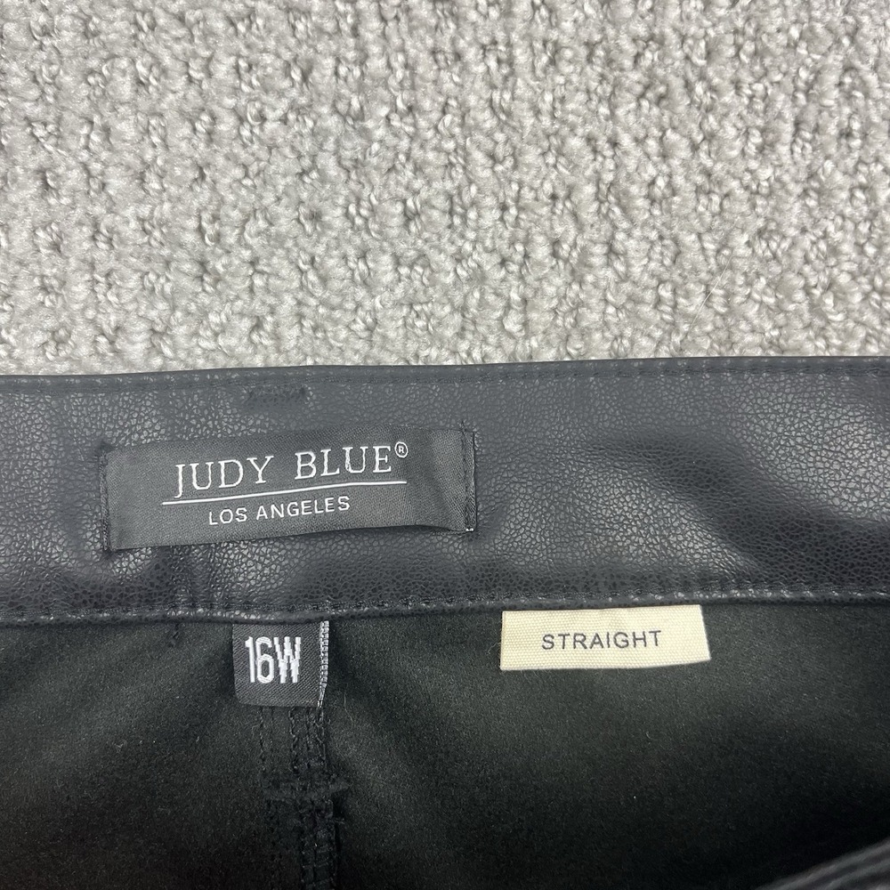 Judy Blue Faux Leather Straight Pants Size 16W Black Tummy Control JB88755 NEW - Picture 2 of 10